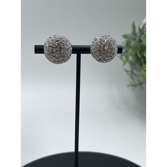 Swarovski Round Pave Clear Crystal Stud Earrings Formal Bridal Bling‎ Pierced - Picture 3 of 16